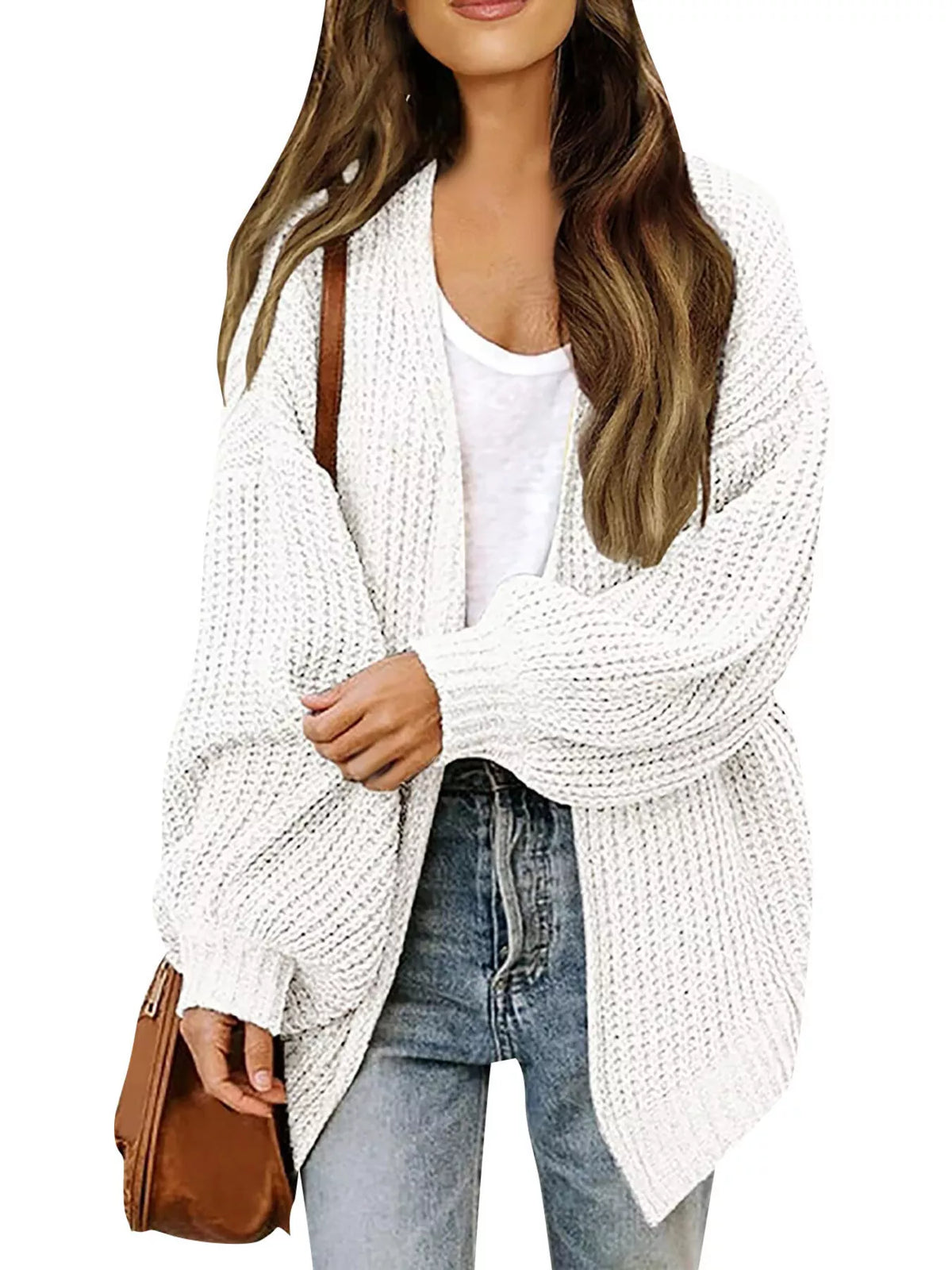 Rosemarie grovstickad cardigan, vit