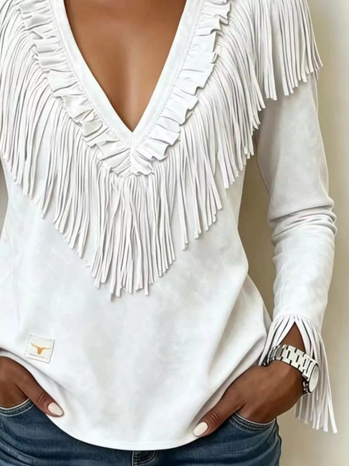 Edda blus med fransar, vit