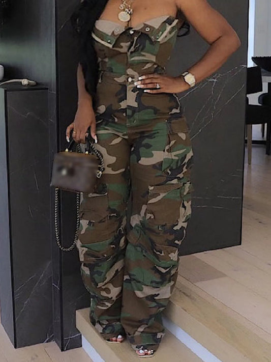 Abelina kamouflagemönstrad jumpsuit
