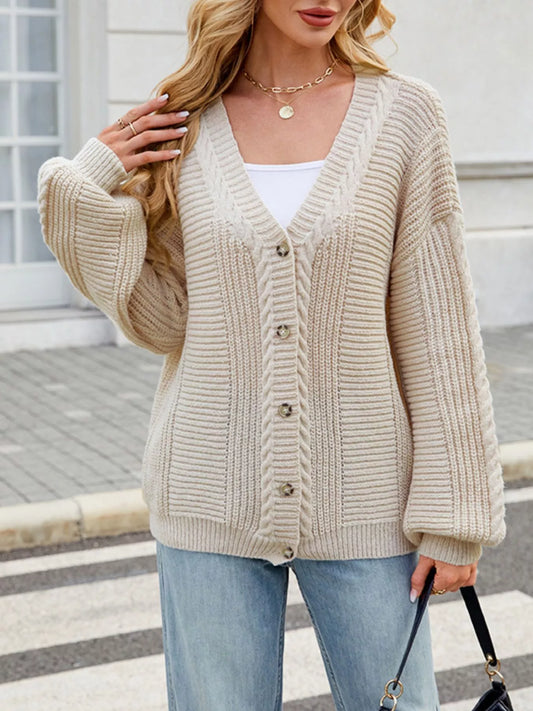 Irmelin kabelstickad cardigan, benvit