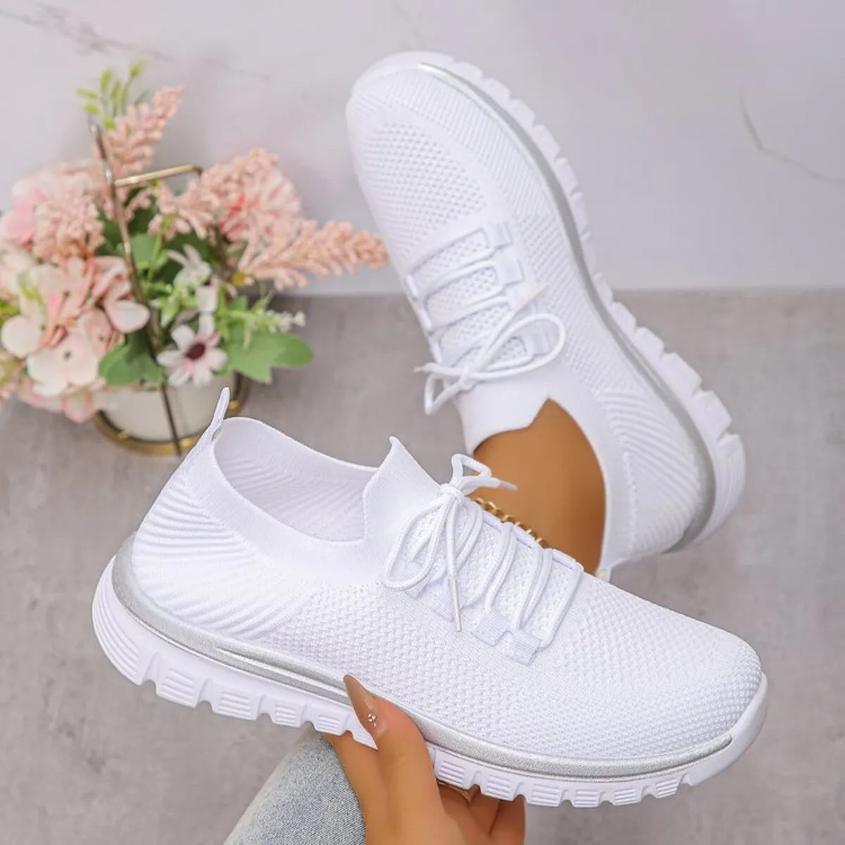 Fleurine sneakers i mesh, vit