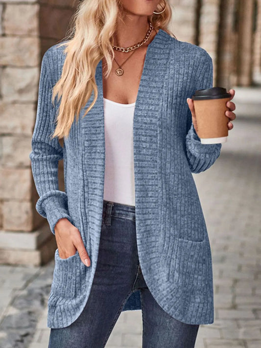 Nadja ribbstickad cardigan, blå