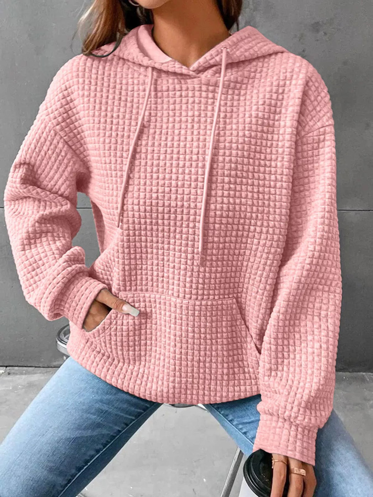 Elia texturerad hoodie, rosa