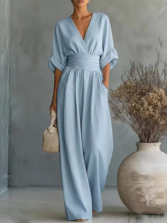 Araminta rynkad jumpsuit, ljusblå