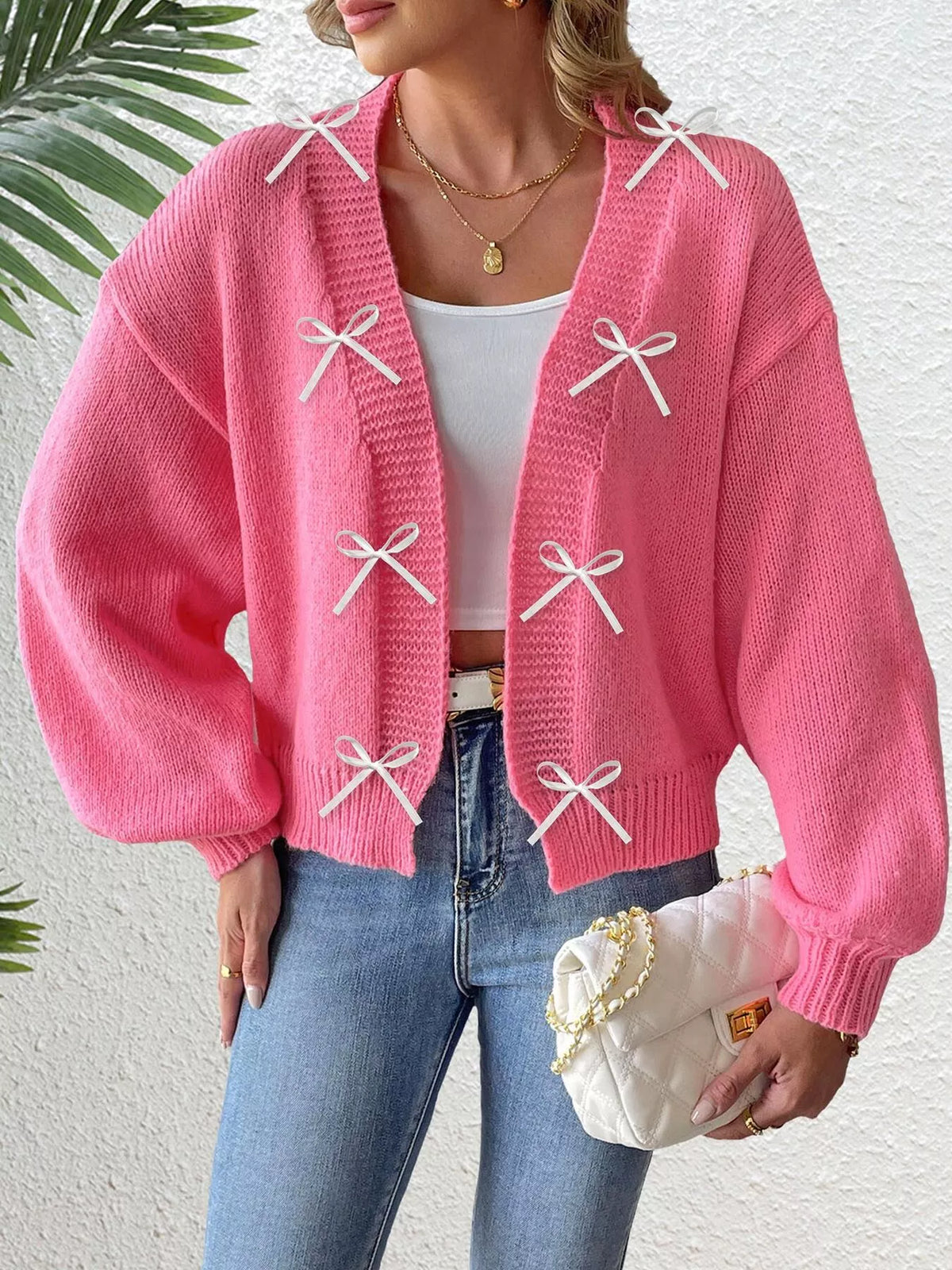Monica cardigan med rosett, rosenröd