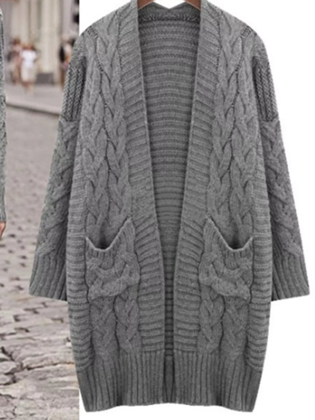 Torgerd kabelstickad cardigan, grå