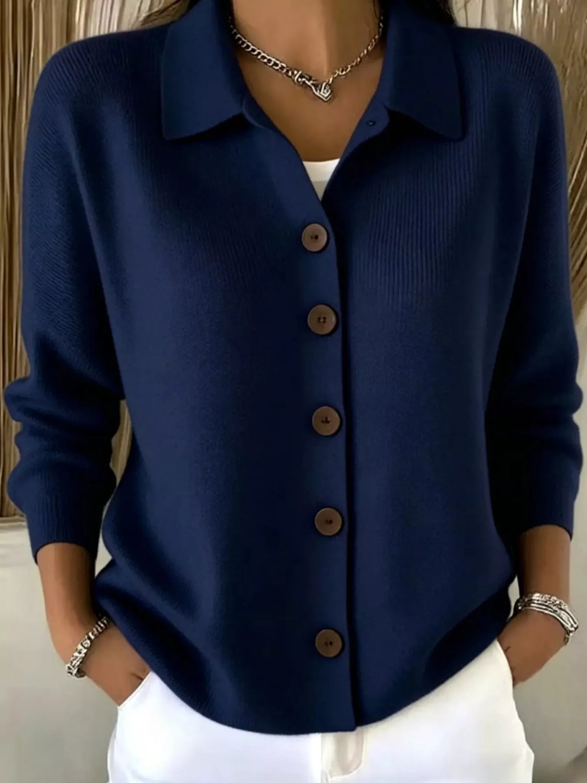 Eleanor höftlång cardigan, marinblå