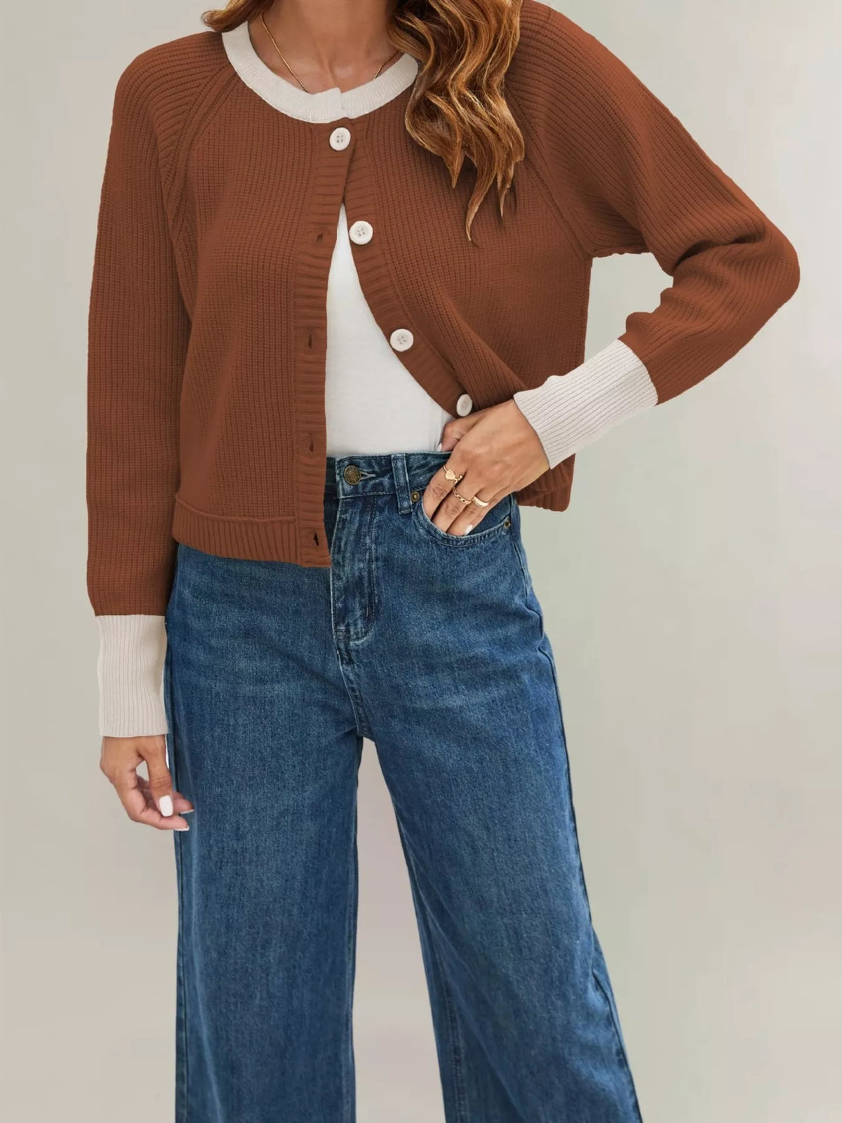 Sabrina cardigan med färgblock, brun