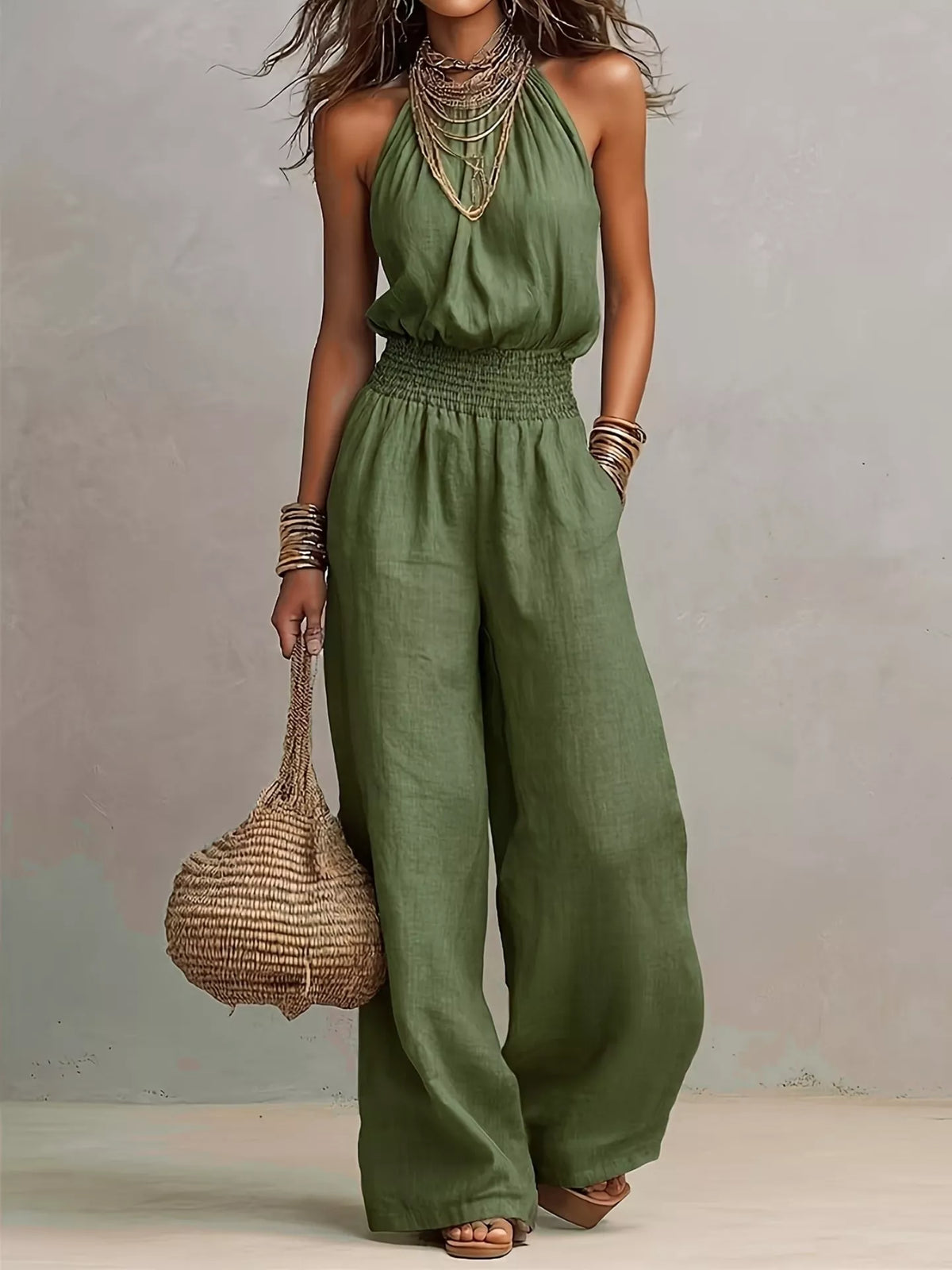 Gwyneth jumpsuit med halterneck, grön