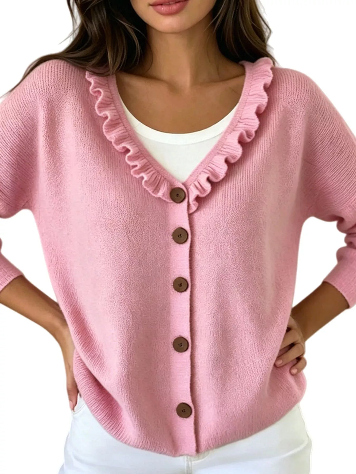 Amabel cardigan med volangkrage, rosa
