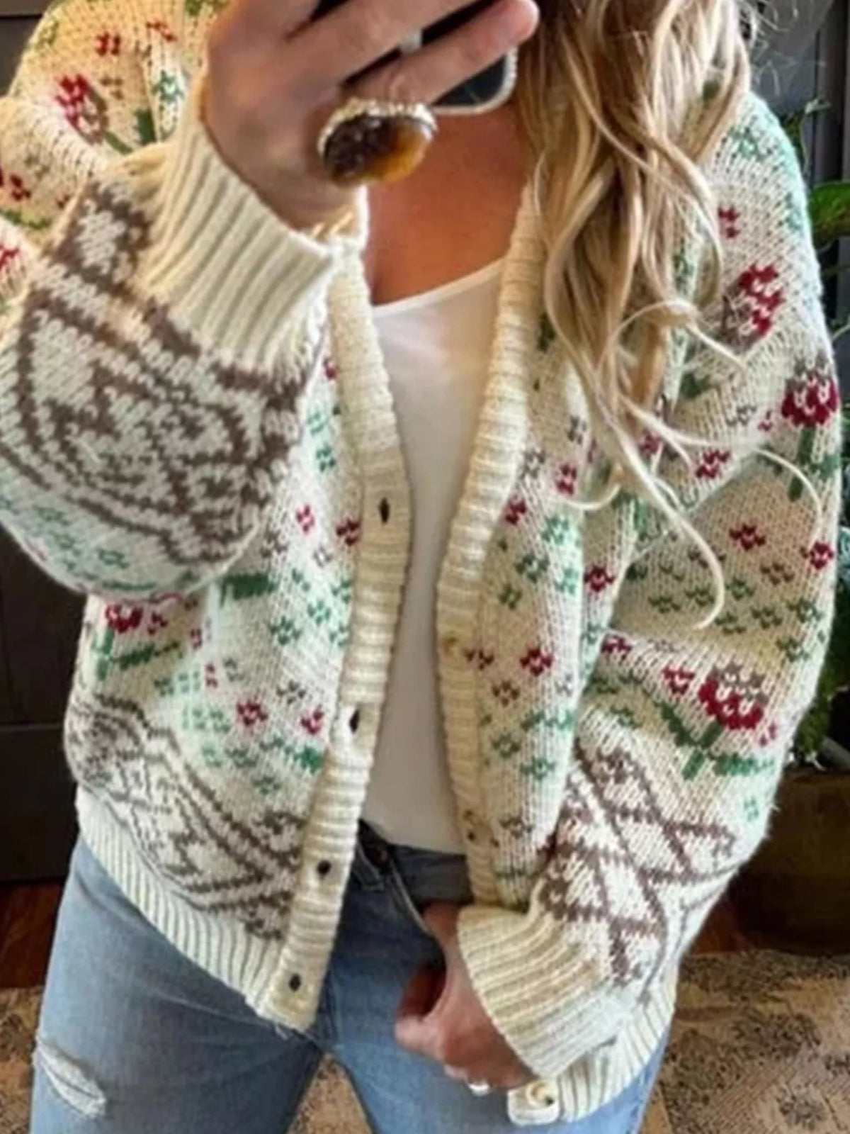 Esme blommig cardigan, beige