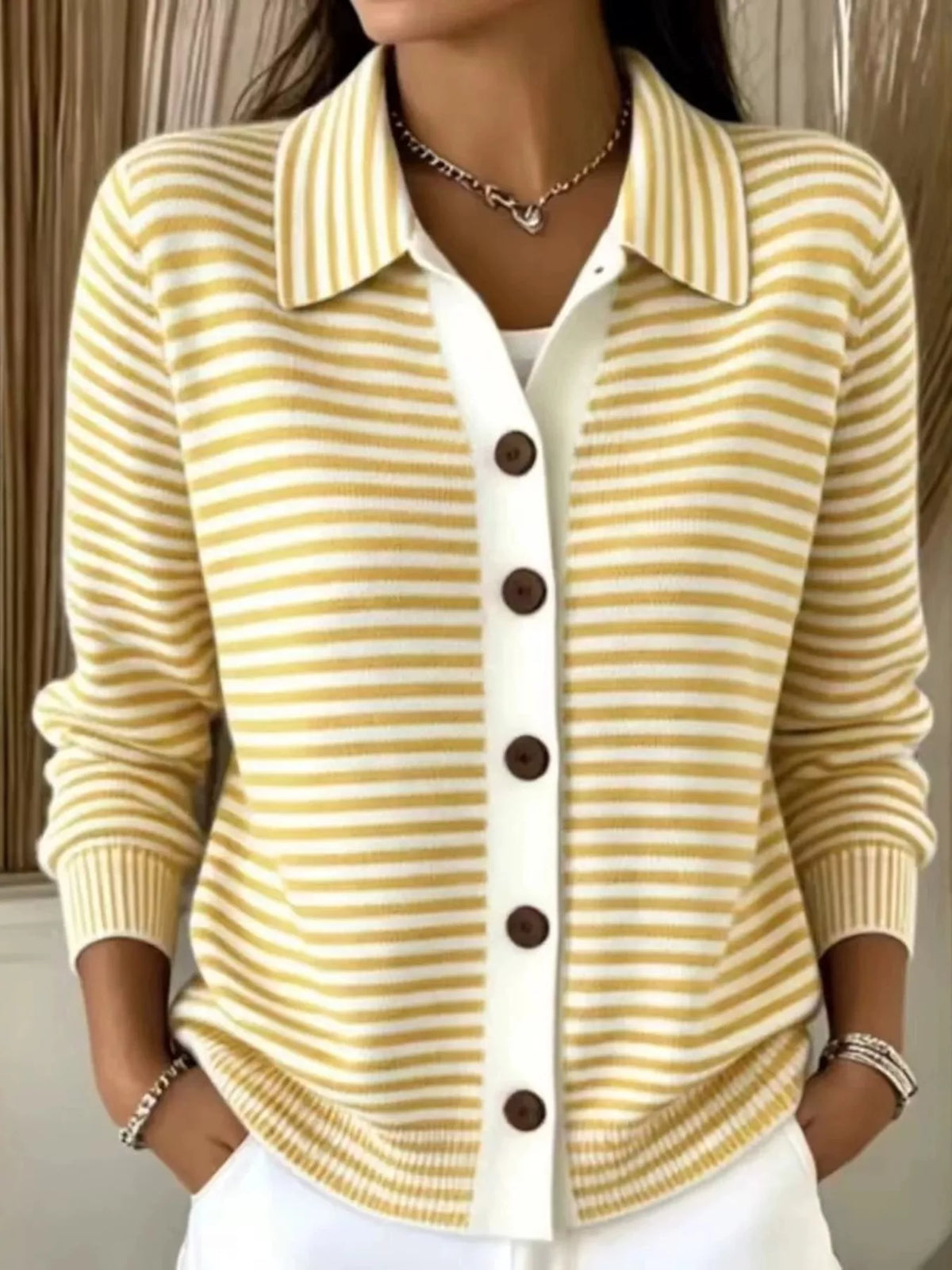 Aglaia randig cardigan, gul