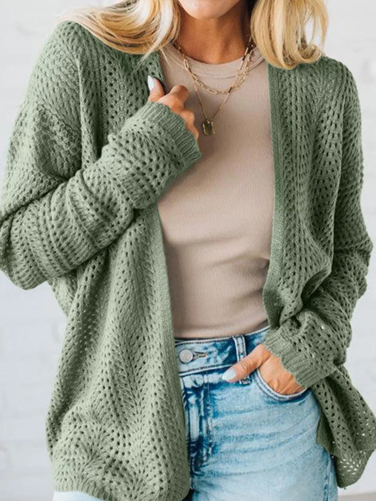 Giulia cardigan med fladdermusärm, salviagrön