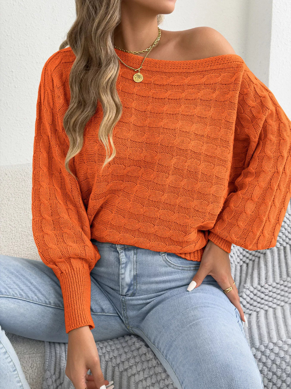 Crista kabelstickad tröja, orange