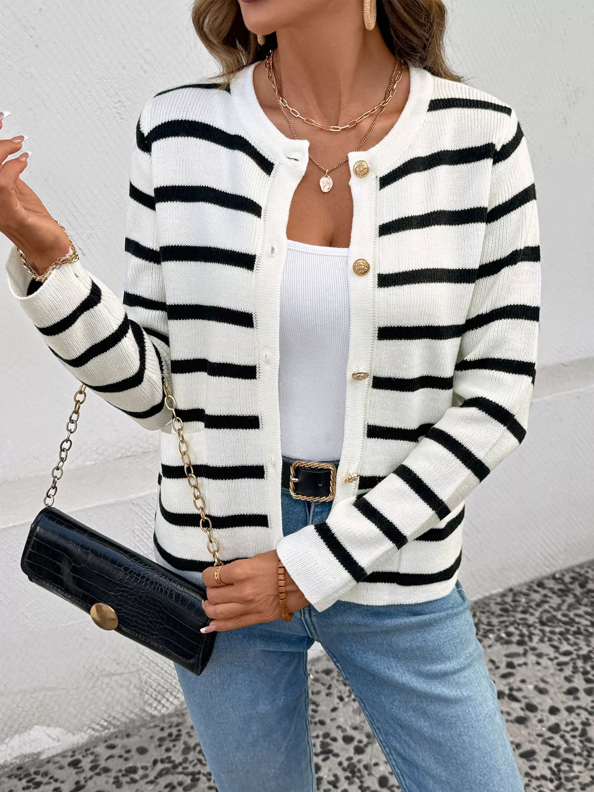 Tiia randig cardigan, svart