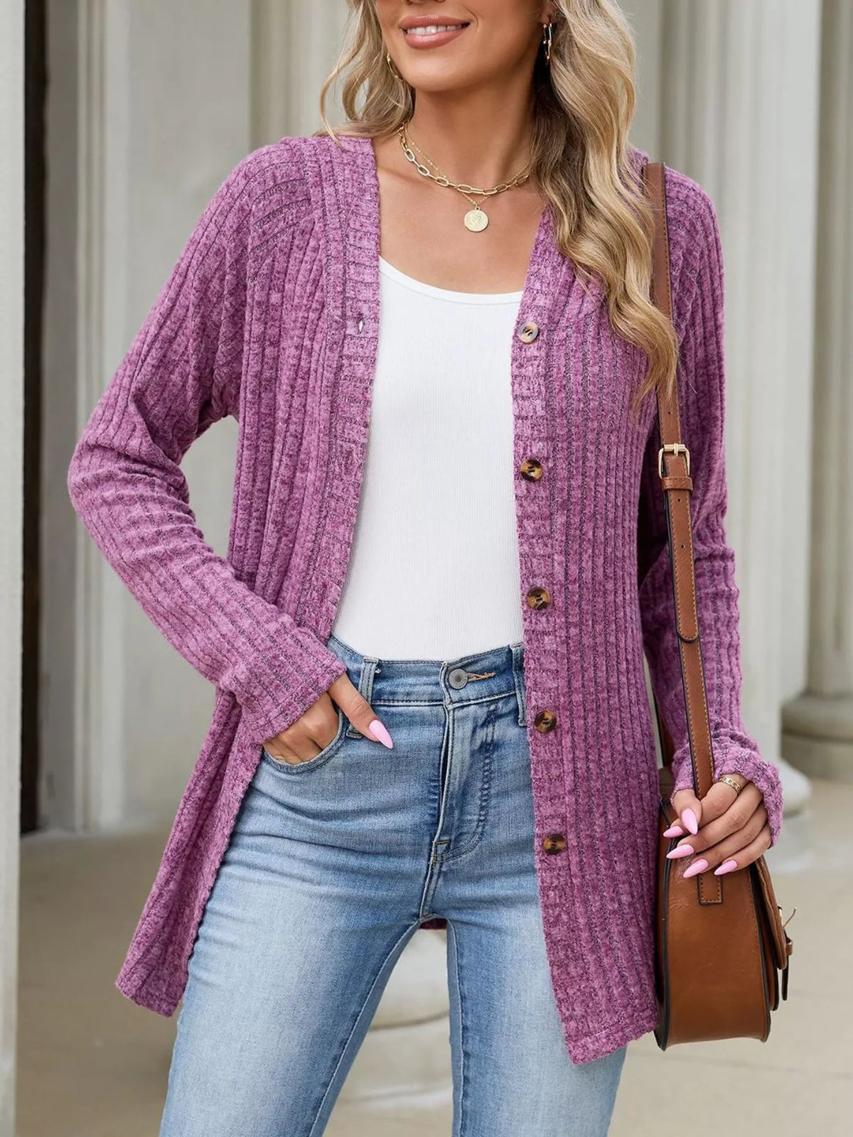 Venke ribbstickad cardigan