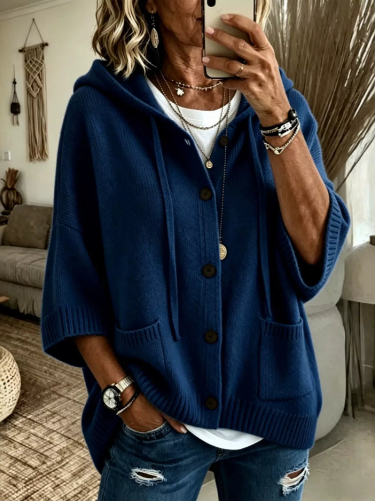 Sibylla avslappnad cardigan, marinblå