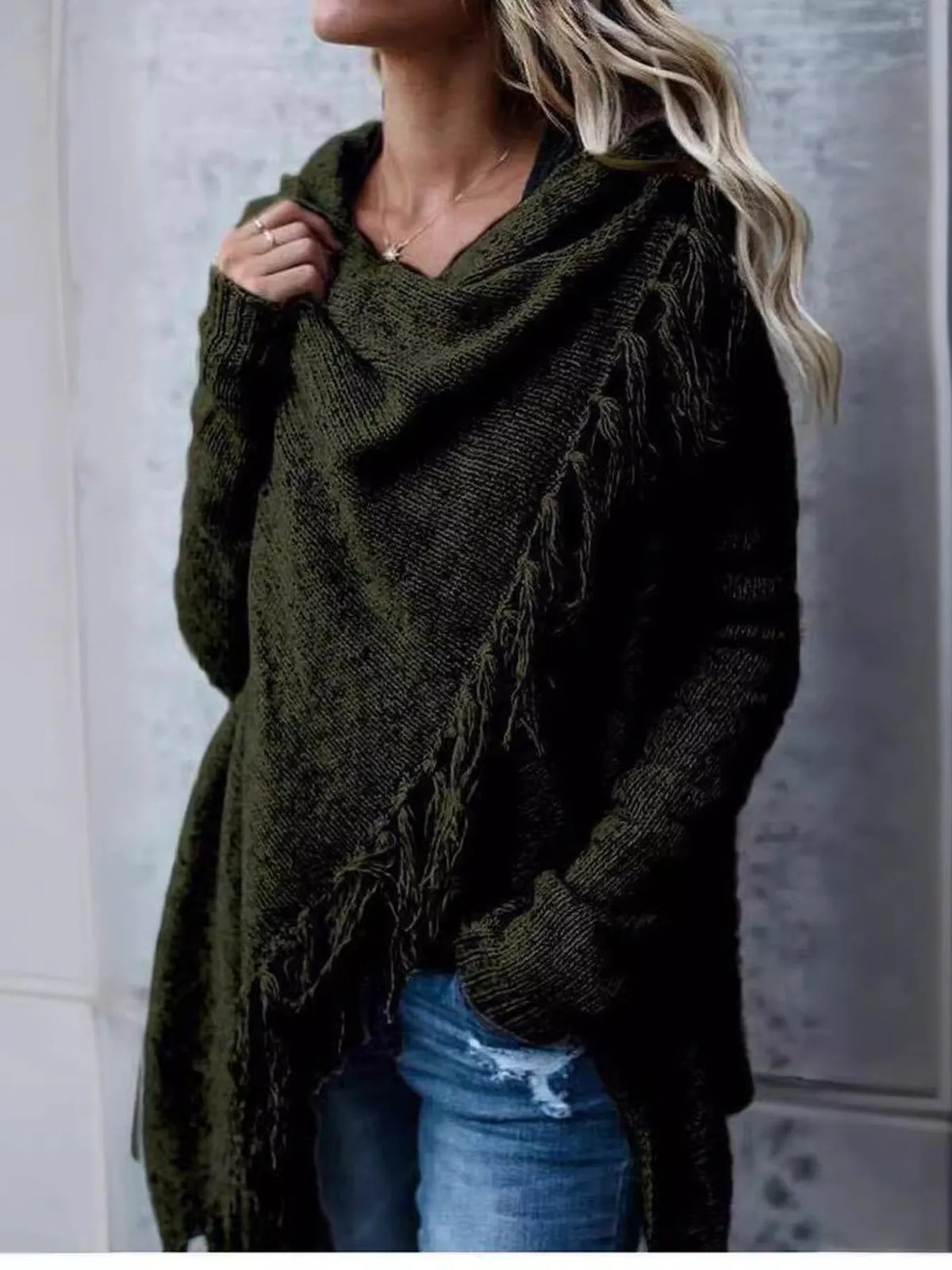 Finja cardigan med fransar, militärgrön