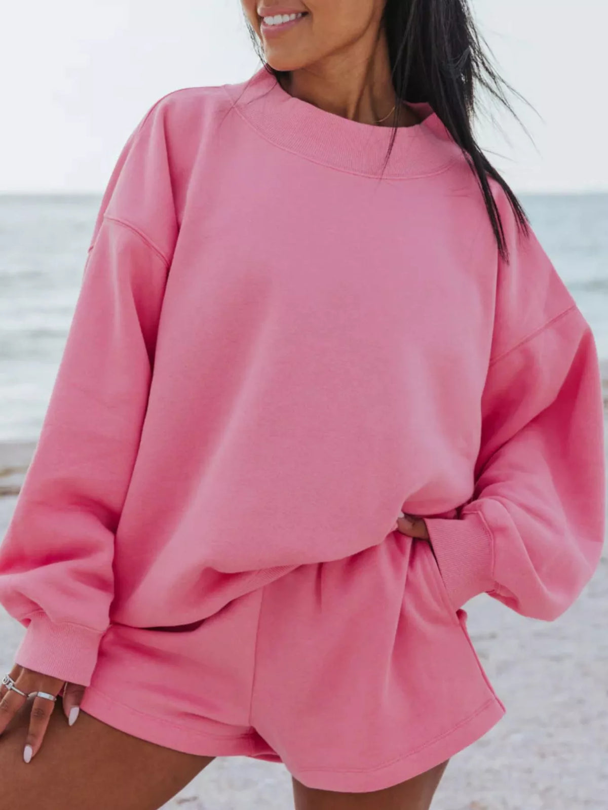 Bodhild set med sweatshirt och shorts, rosa