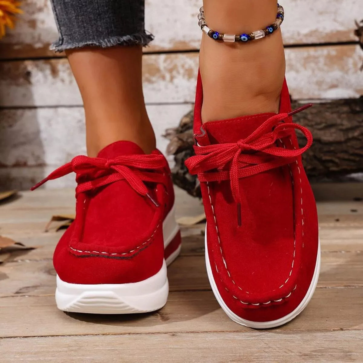 Kerry sneakers i läderlook, röd