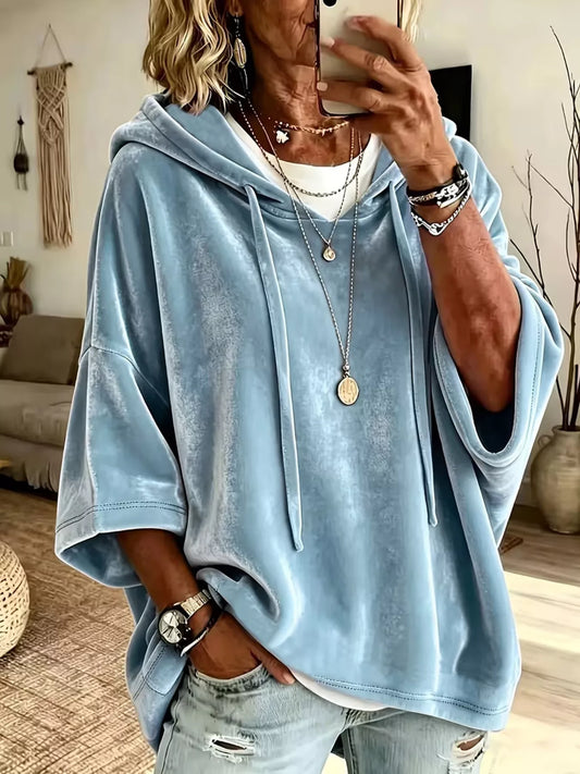 Agnes hoodie i sammet, blå