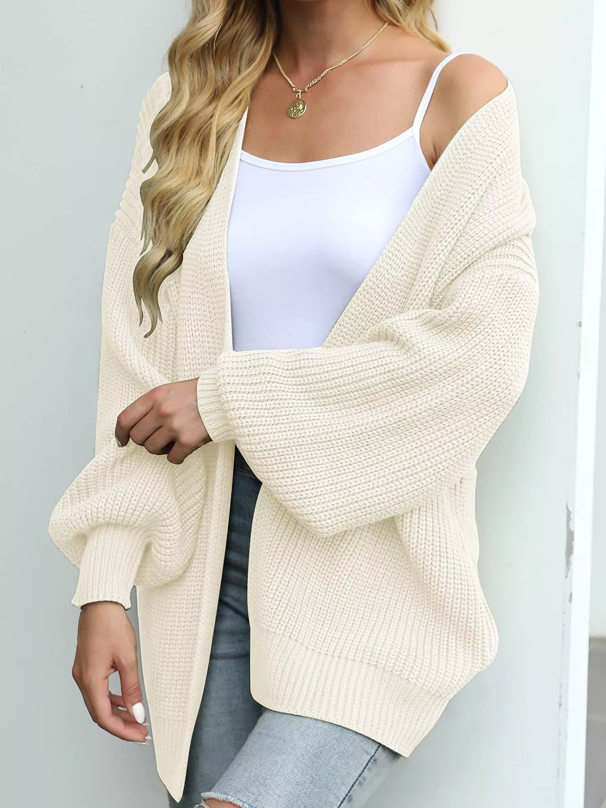 Rosemarie grovstickad cardigan, beige