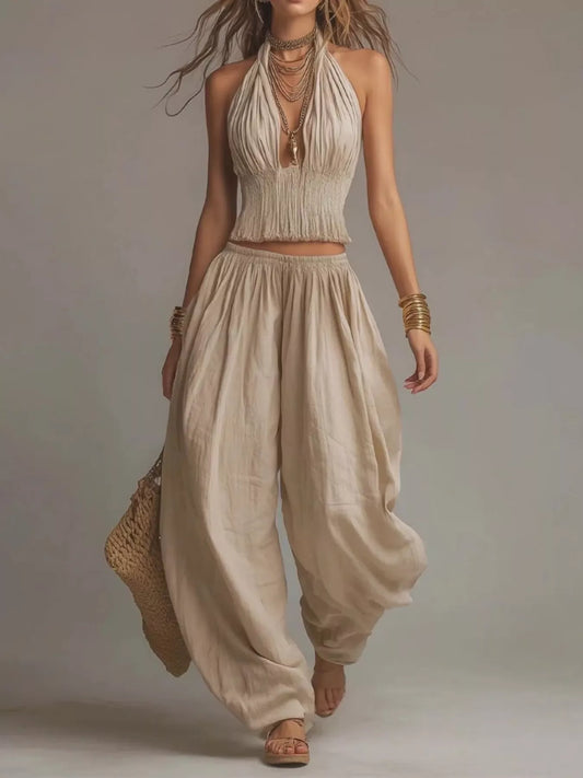 Minnie set med halterneck, khaki