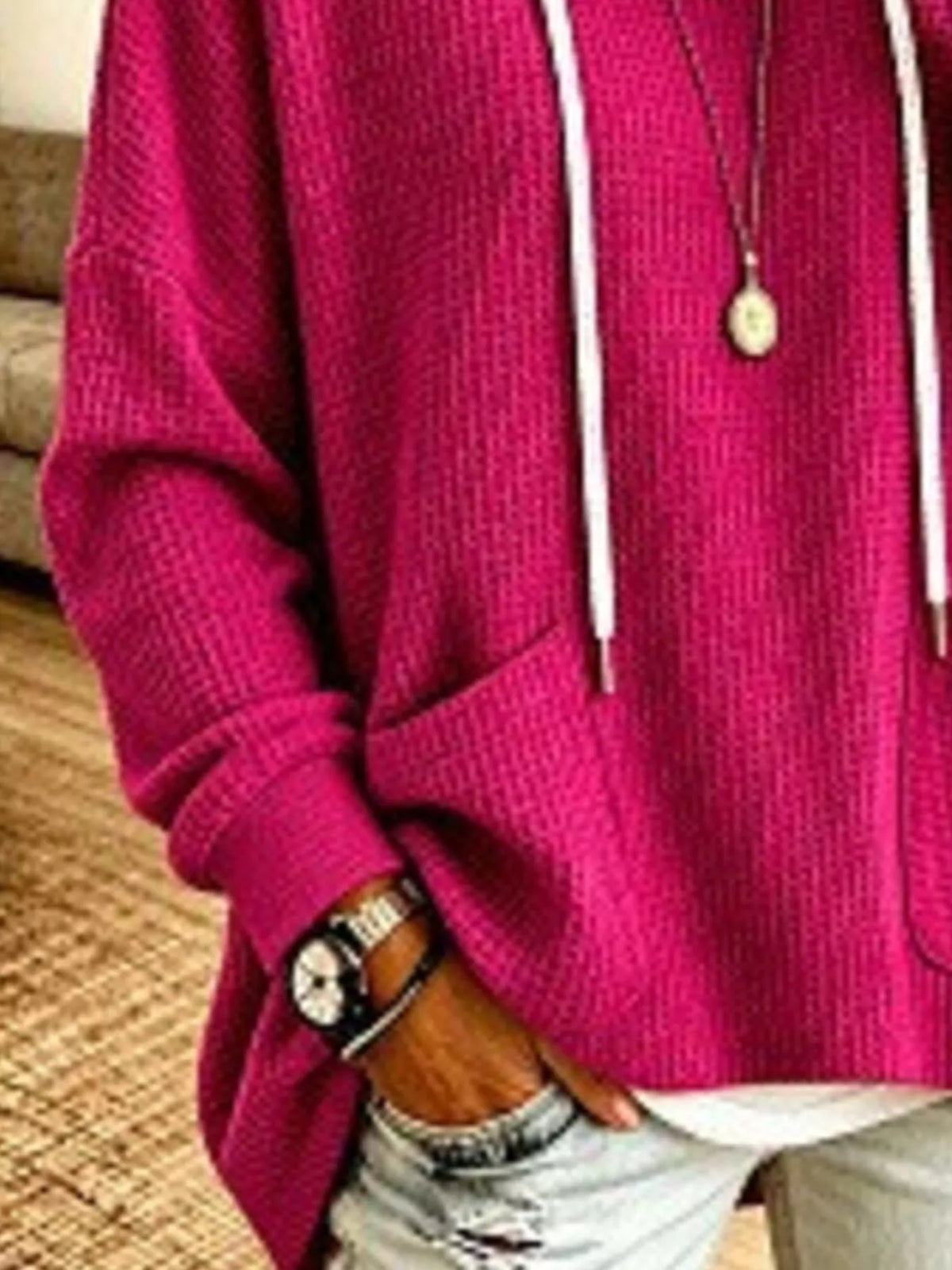 Eir våffelstickad hoodie