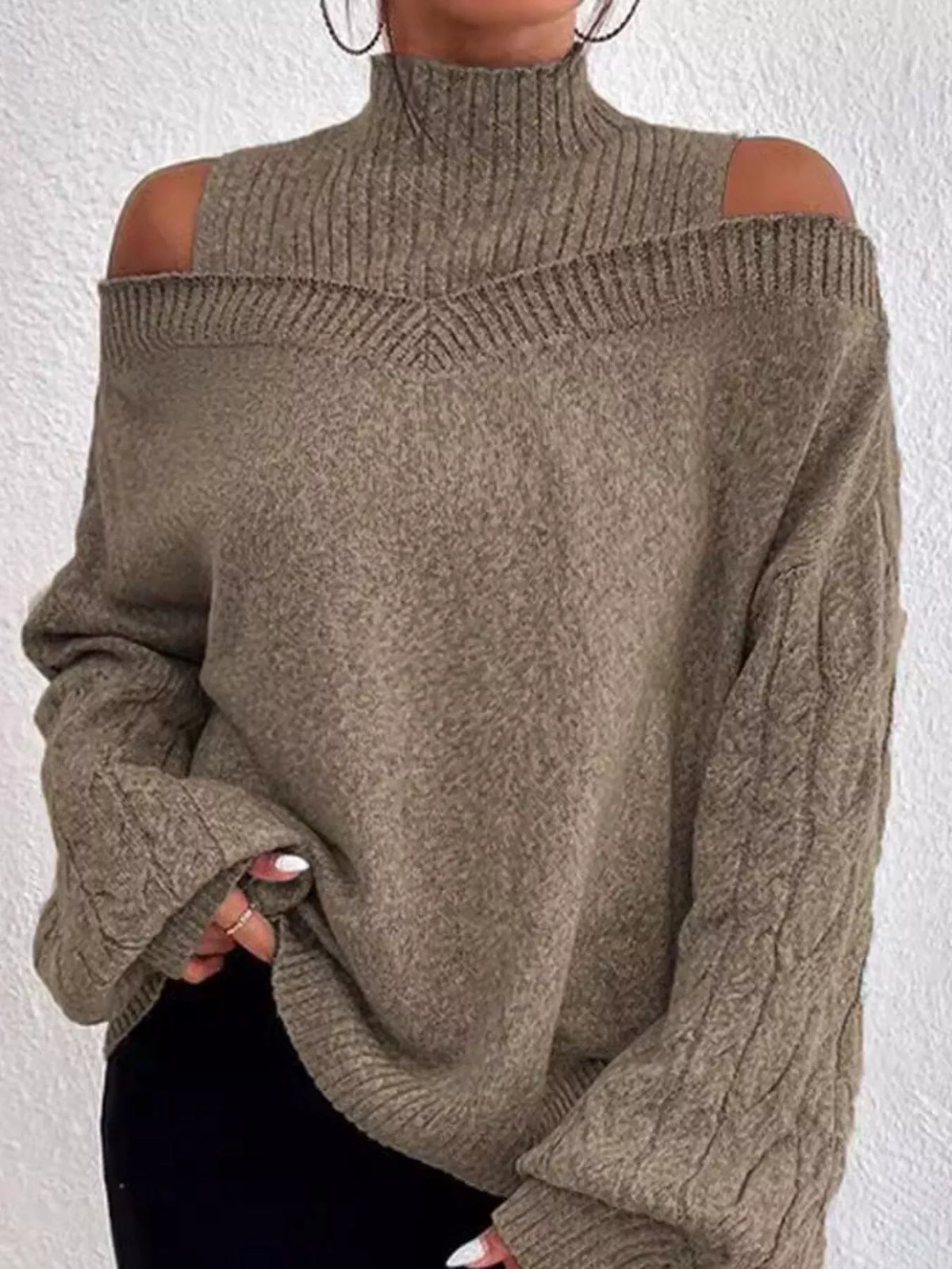Simonetta kabelstickad tröja, khaki