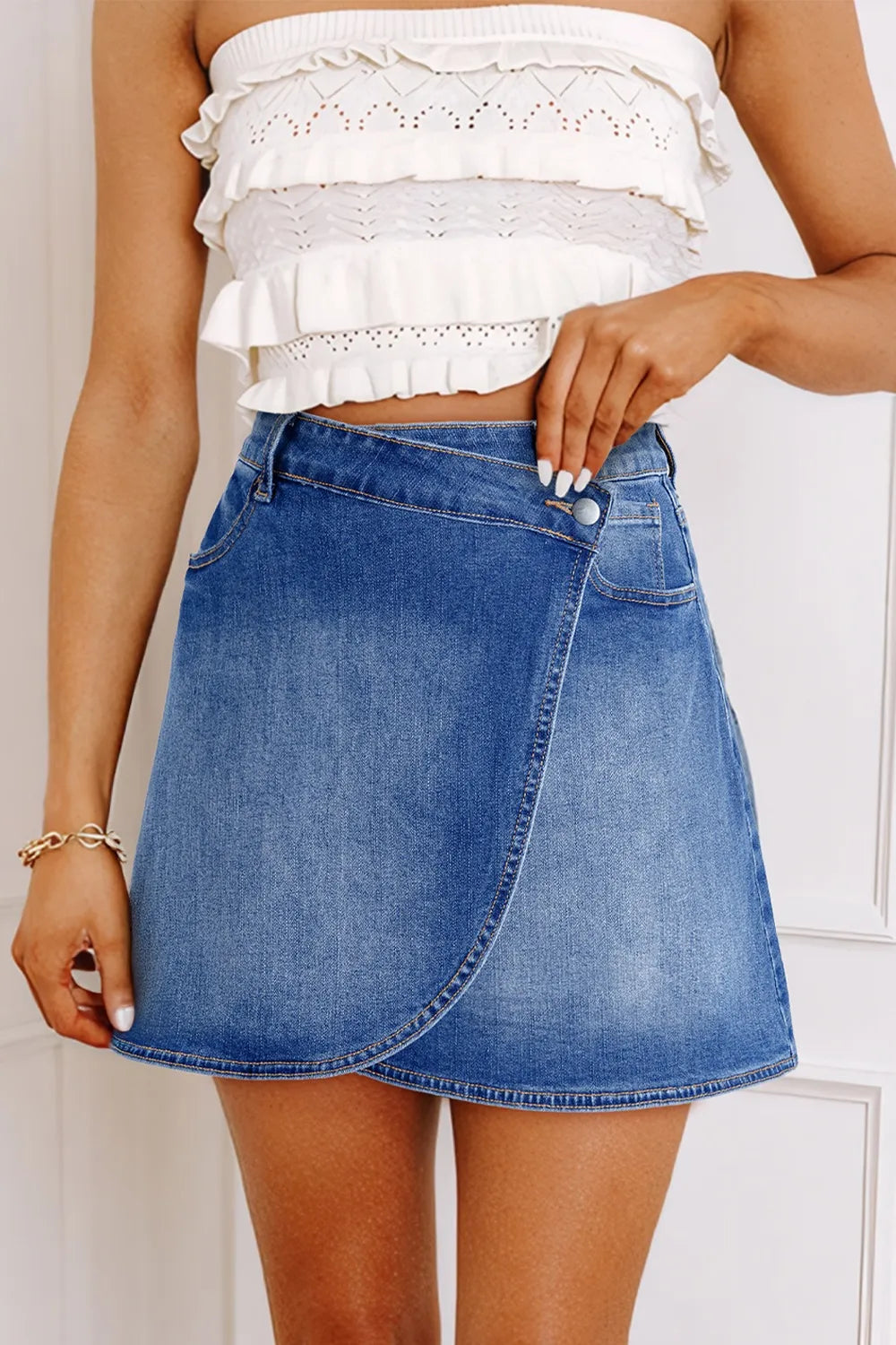 Magda minikjol i denim, mellanblå