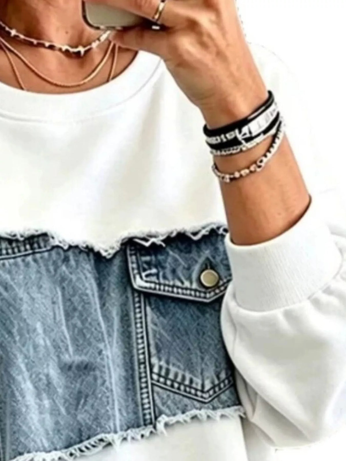Engla sweatshirt i denimpatchwork