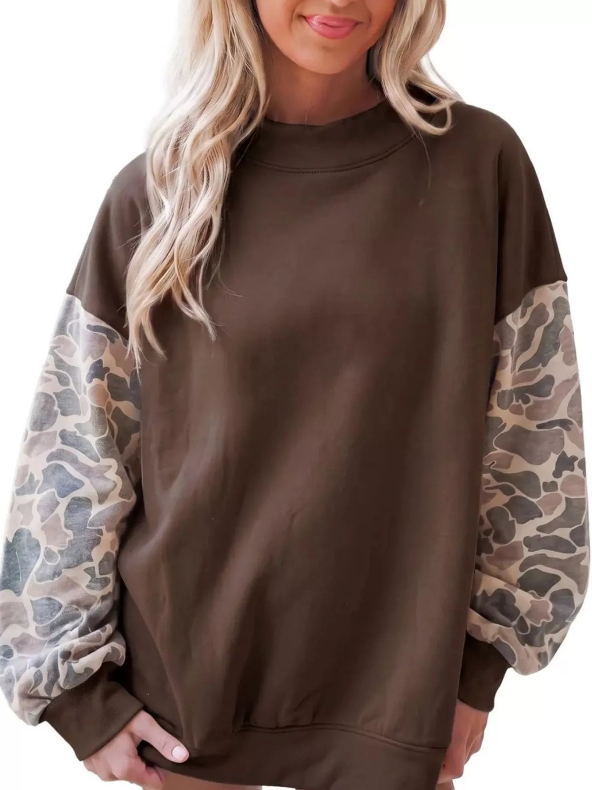 Arvida kamouflagemönstrad sweatshirt, mörkbrun