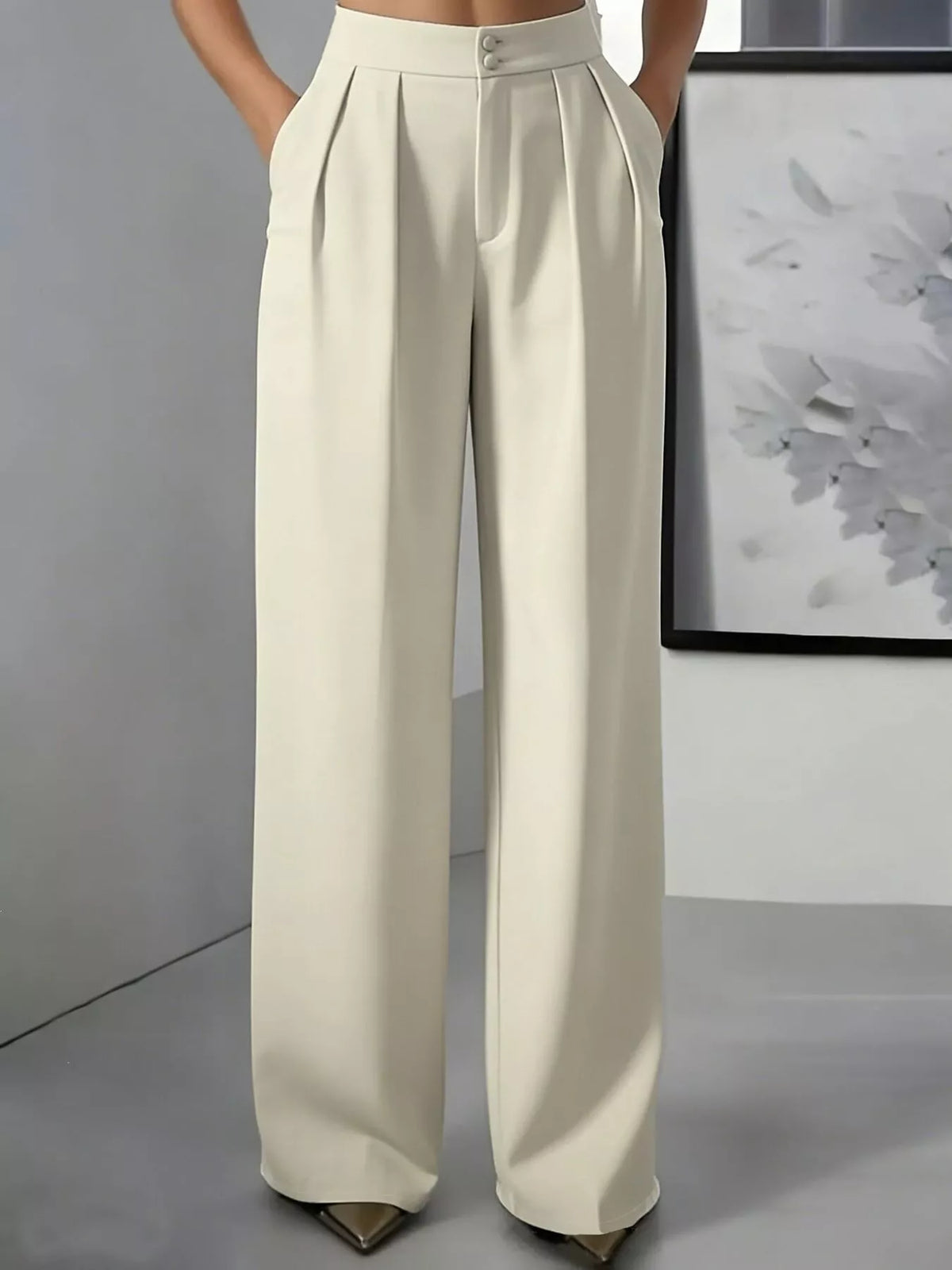 Hillevi högmidjade byxor, beige
