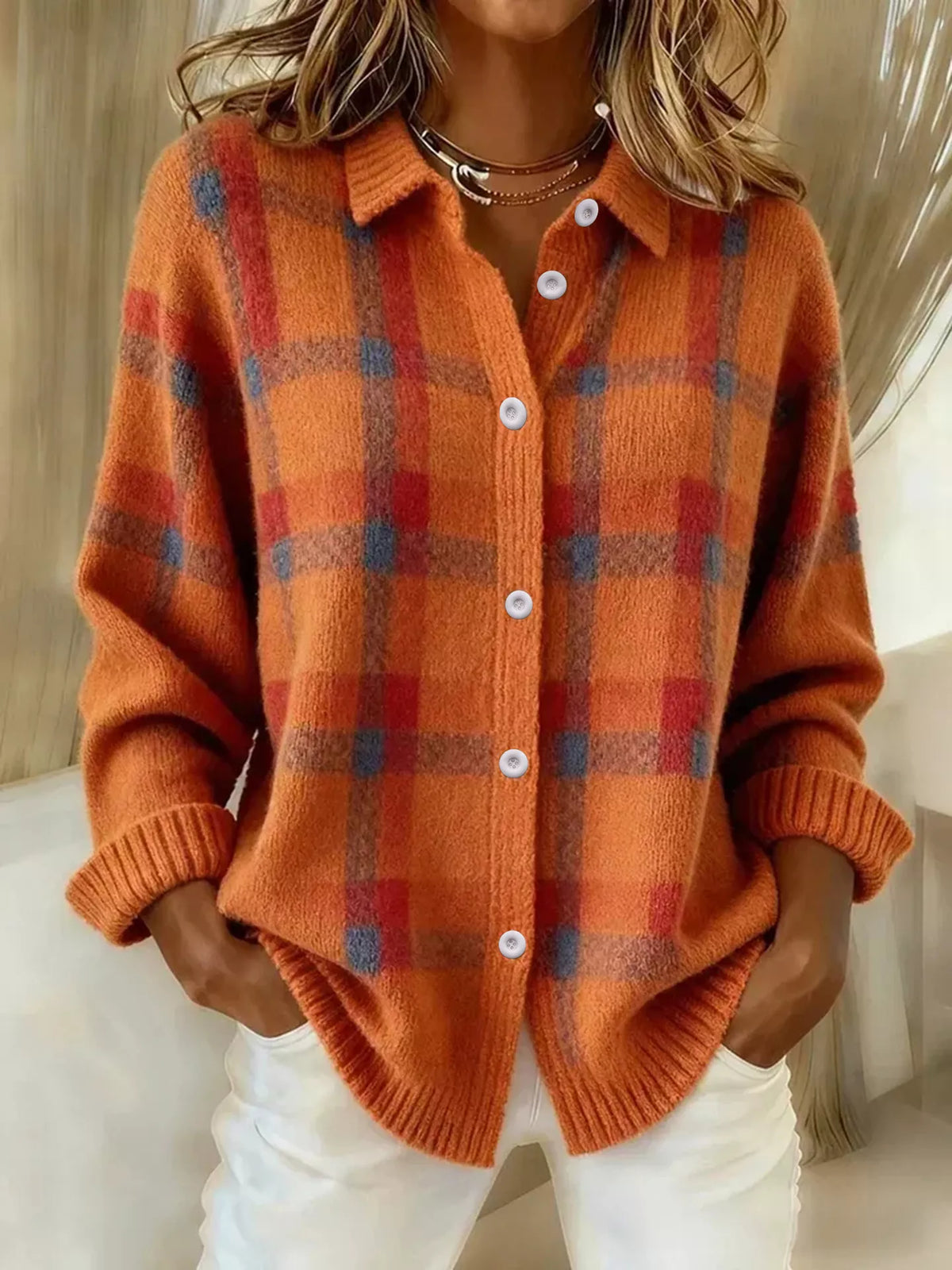Azra rutig cardigan, orange
