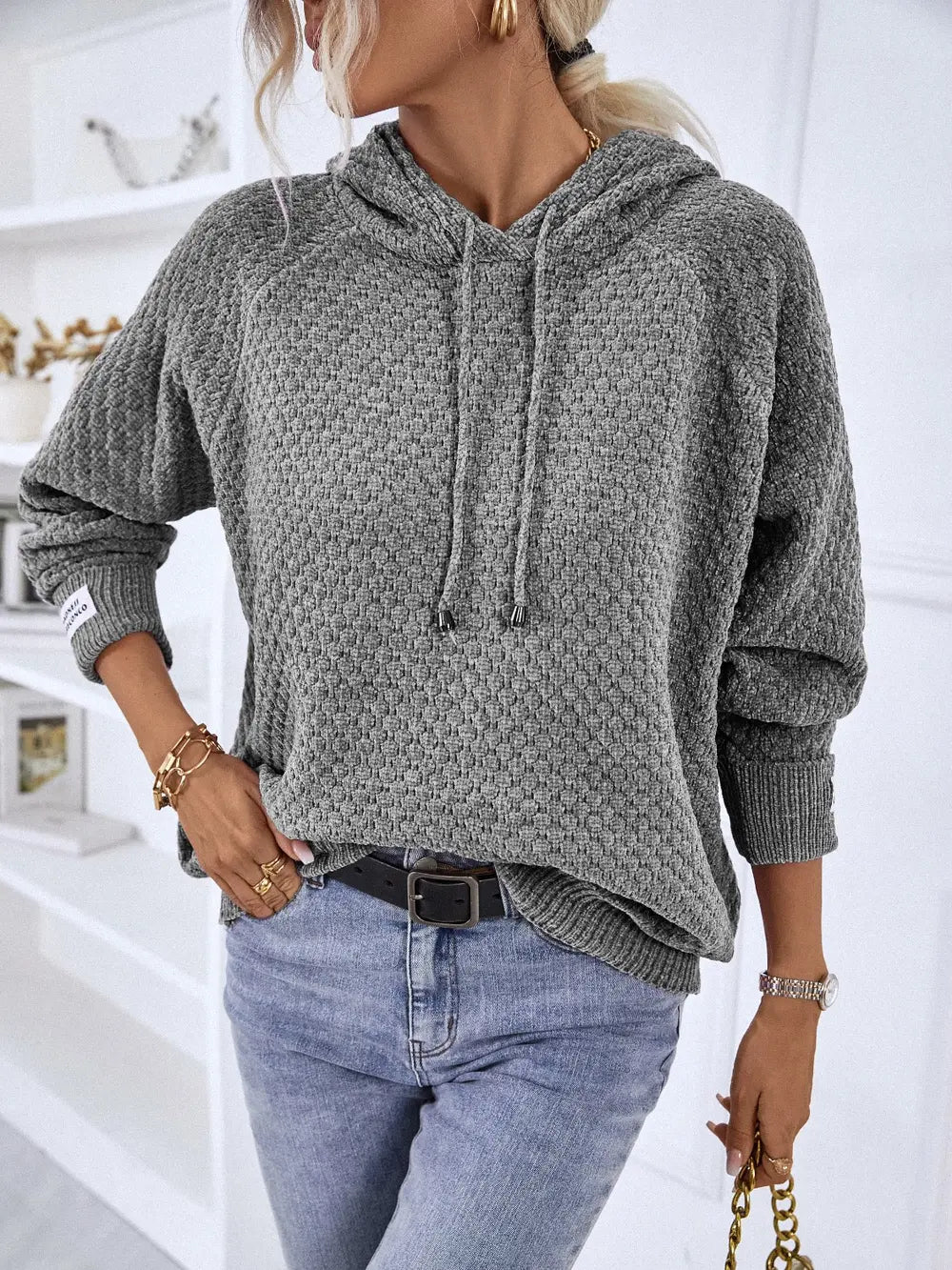 Felisa stickad hoodie, koksgrå