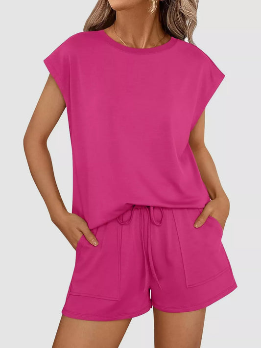 Amina kortärmat set, cerise