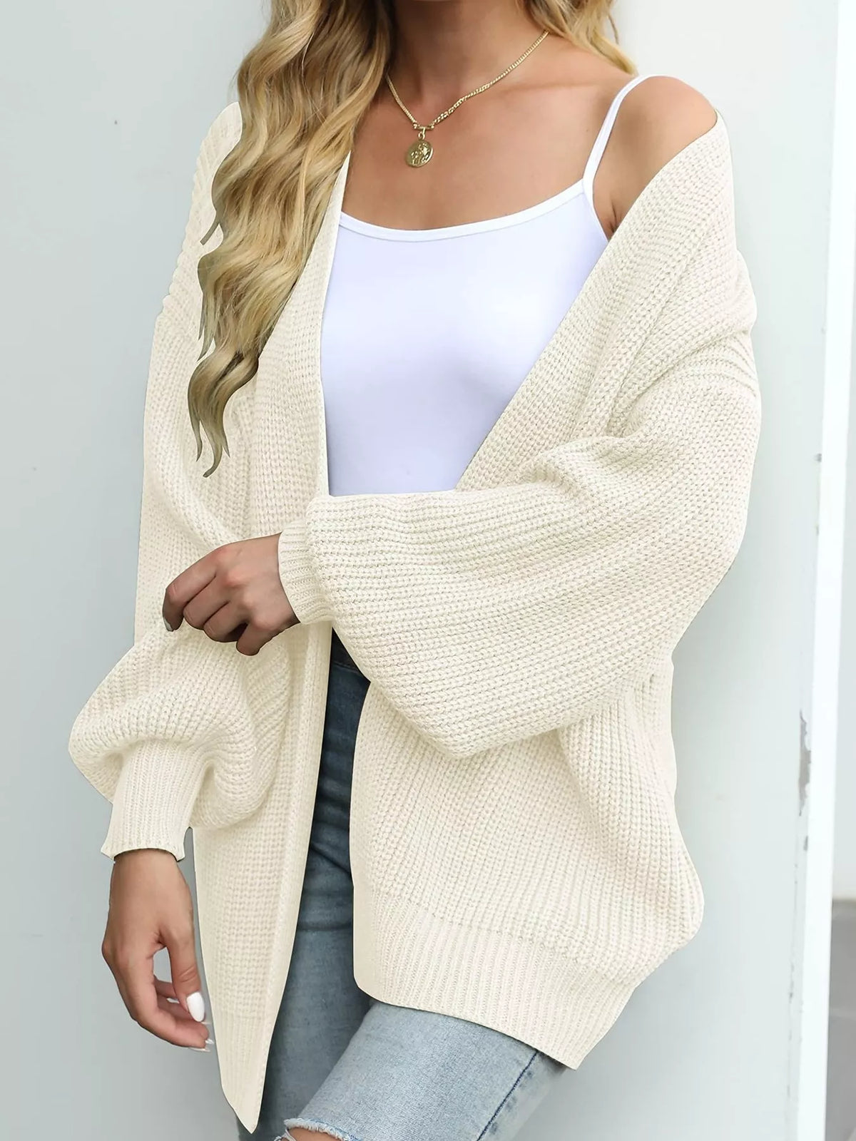 Senta grovstickad cardigan, beige