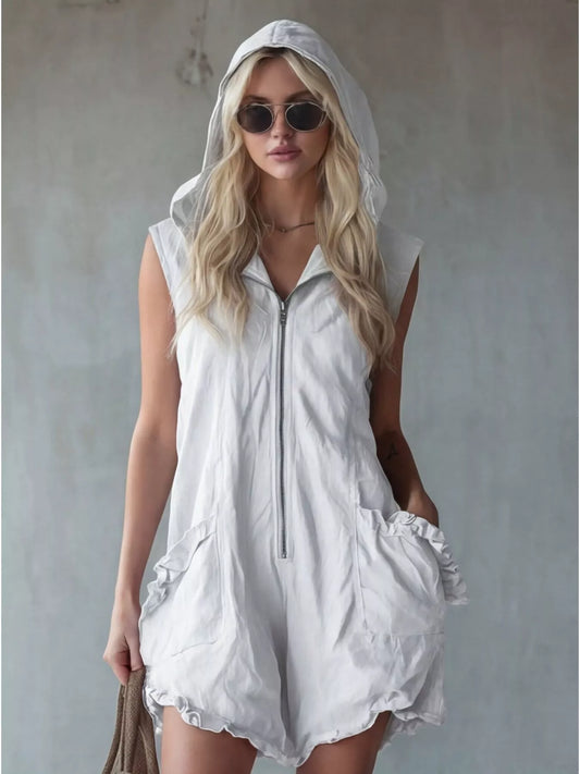 Ginny jumpsuit med volanger, vit