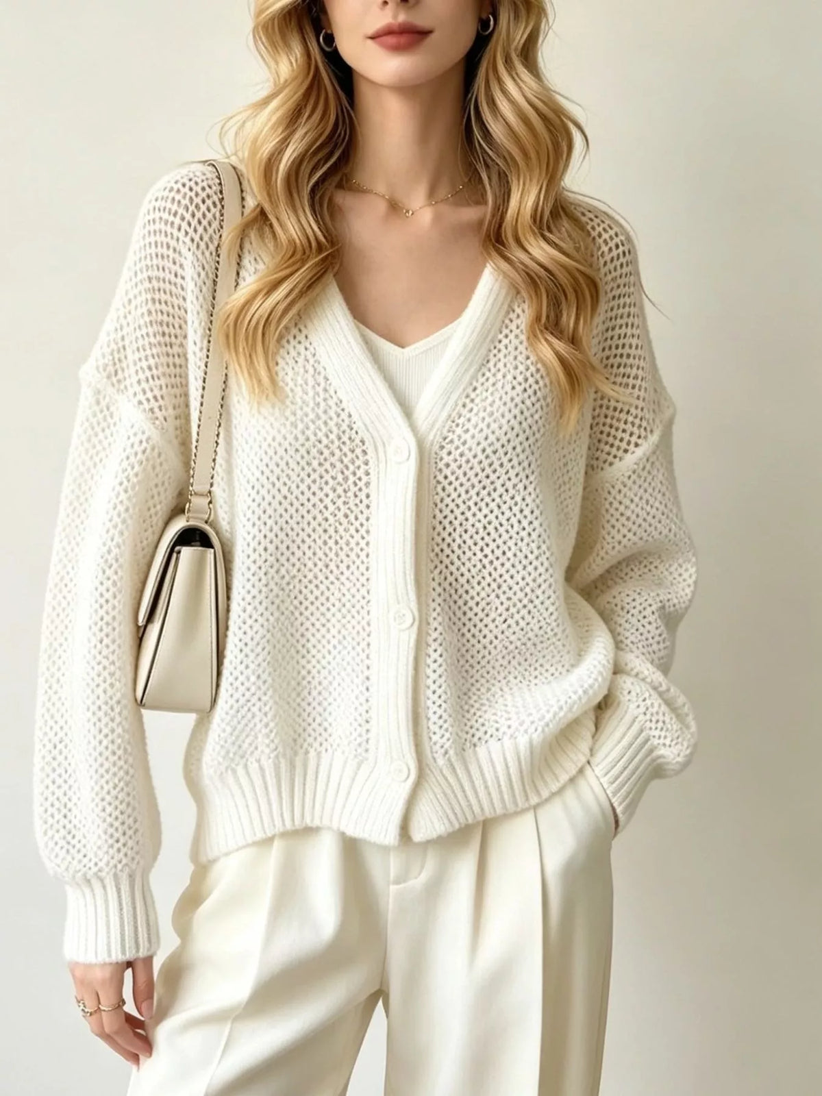 Solbritt v-ringad cardigan, vit
