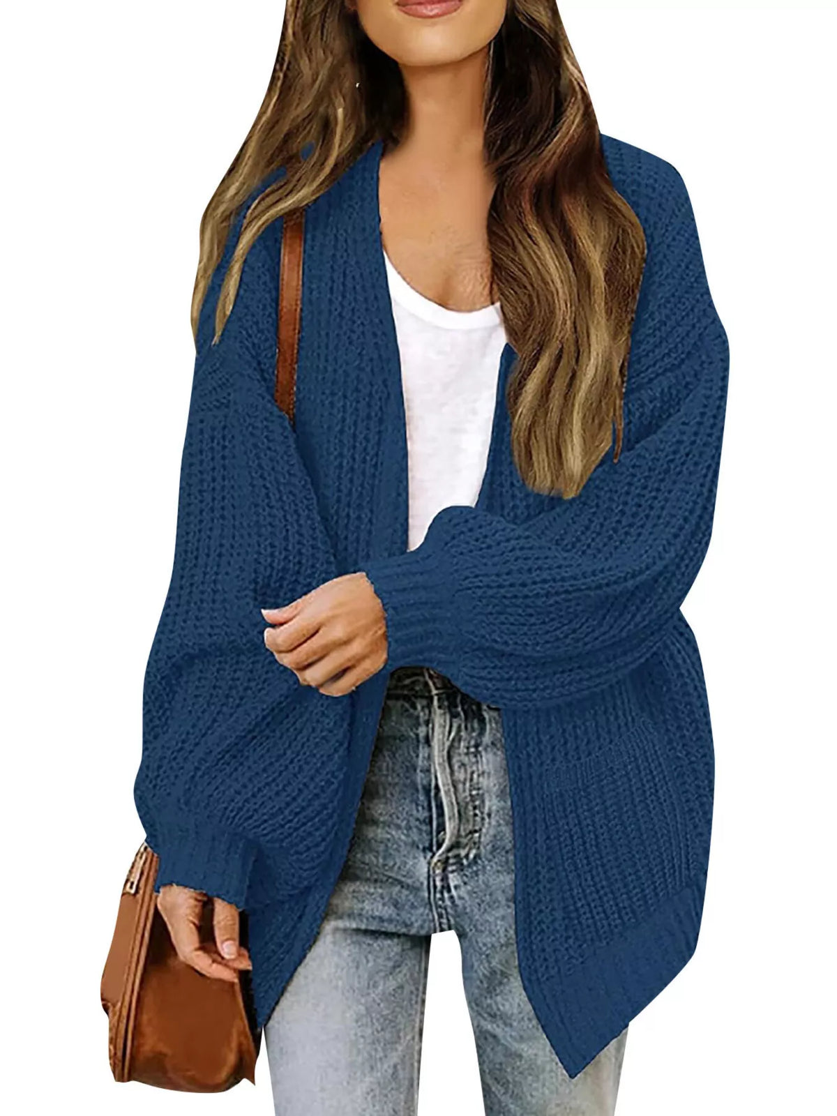 Rosemarie grovstickad cardigan, mörkblå