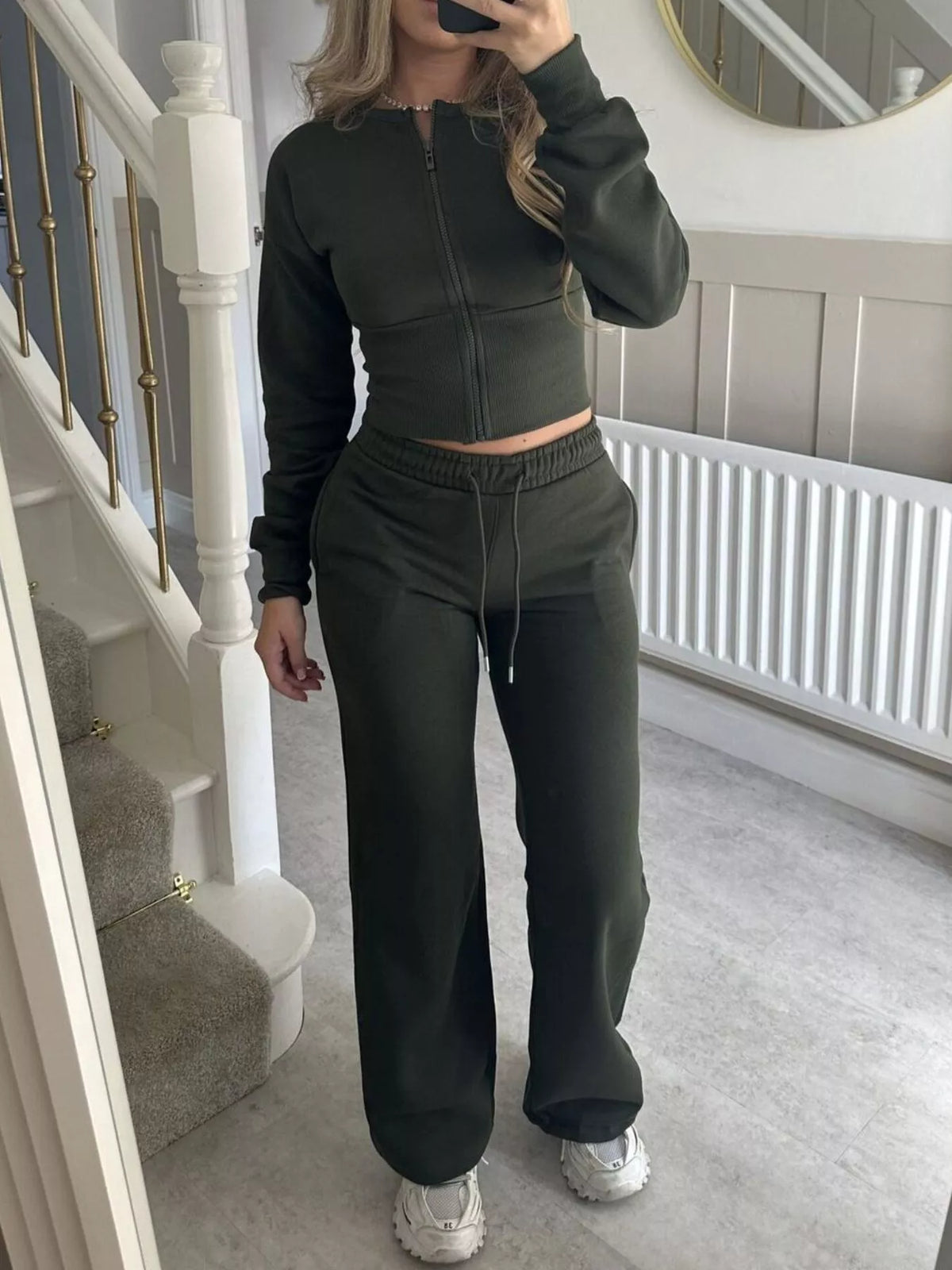 Silke högmidjat set, mörkgrön