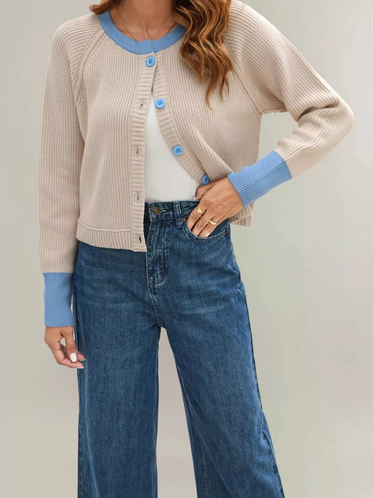 Sabrina cardigan med färgblock, aprikos