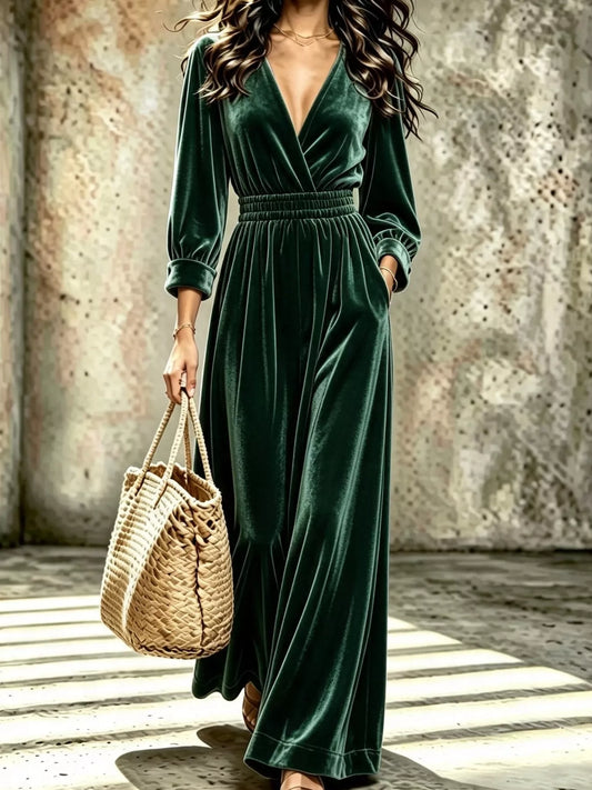 Rowena jumpsuit i sammet, mörkgrön