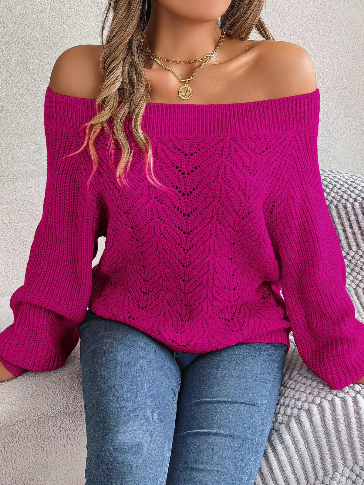 Elina off-shoulder tröja, mörkrosa