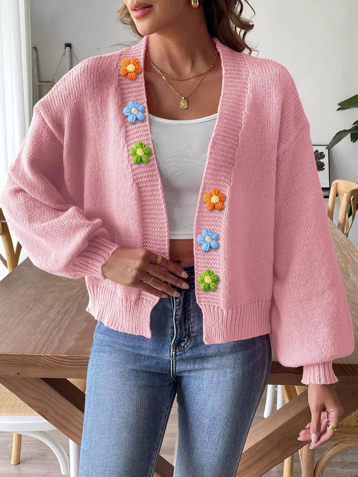 Mätta blommig cardigan, rosa