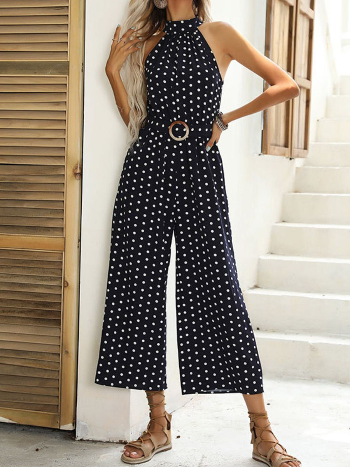 Arabella prickig jumpsuit, marinblå