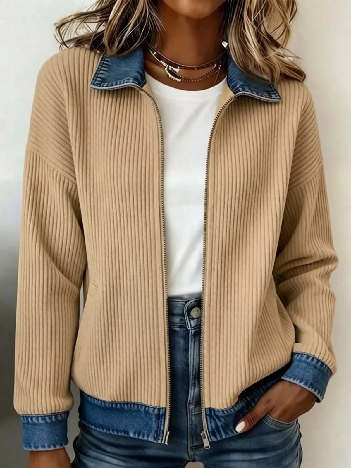 Rosanna ribbstickad jacka, khaki