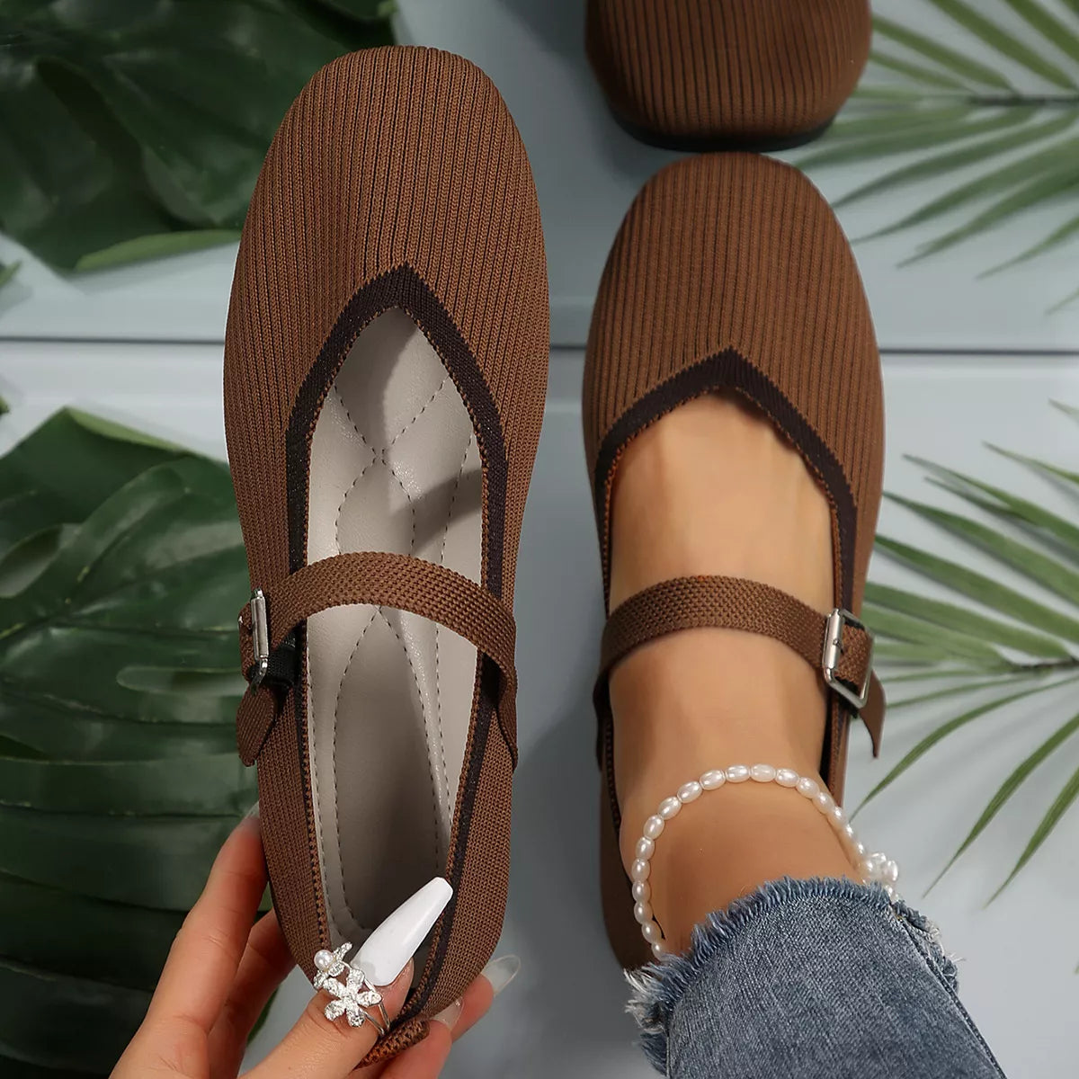 Sheryl slip-ons i mesh, mörkbrun