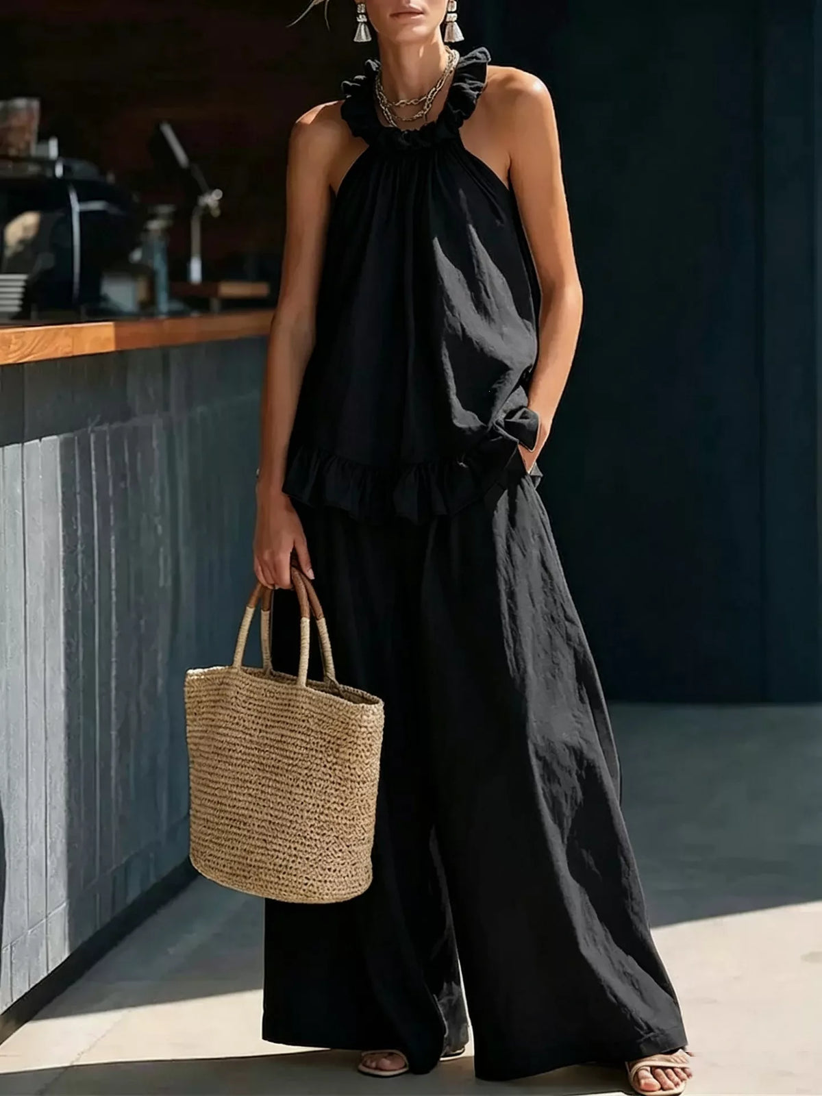Fabiola set med halterneck, svart