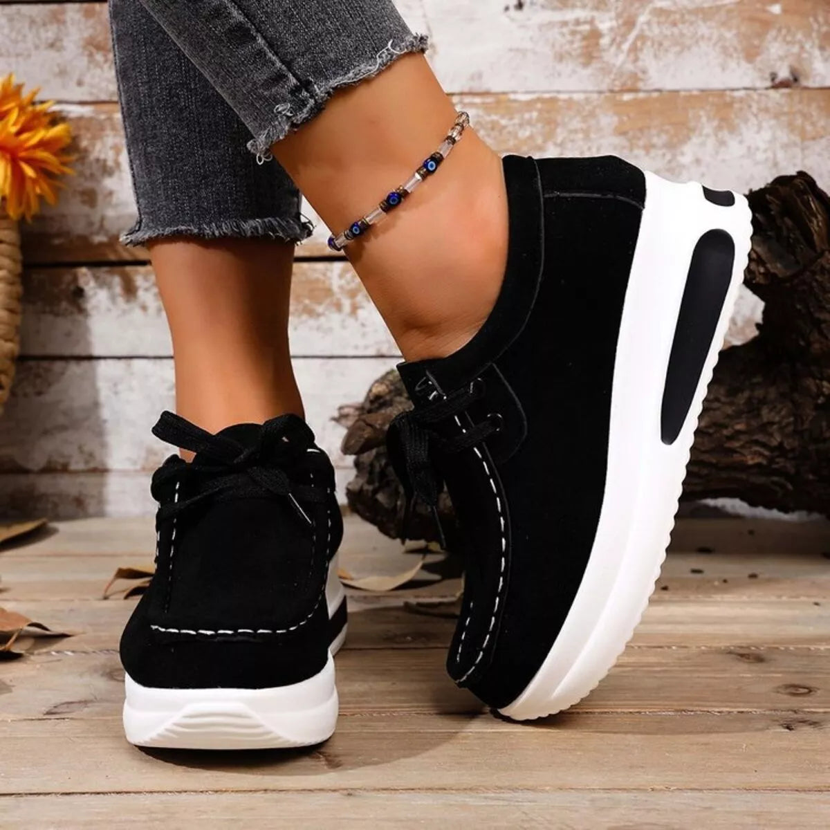 Kerry sneakers i läderlook, svart